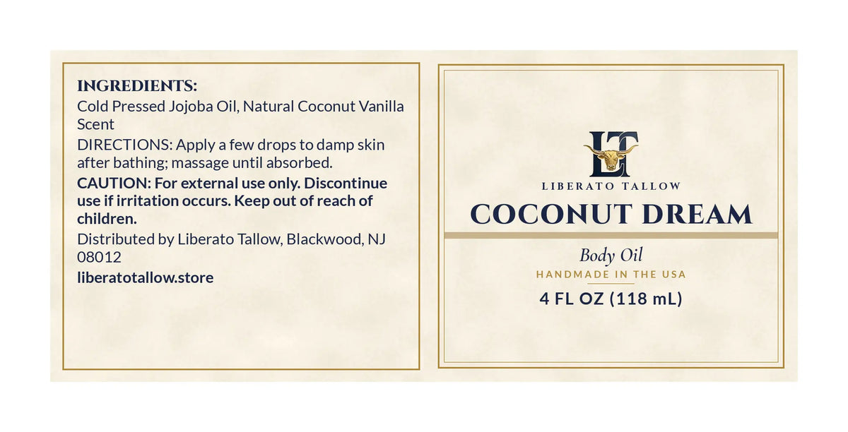 Coconut Dream Body Oil label – wrap