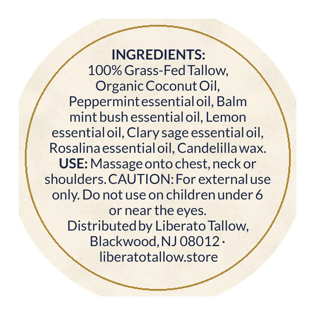 Deep Breath Tallow Balm label – bottom (ingredients)