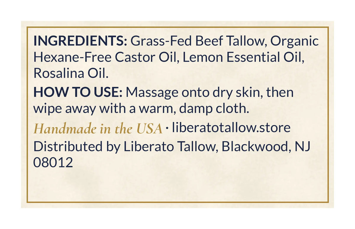 Lemonade Moisturizing Tallow Face Cleanser label – back