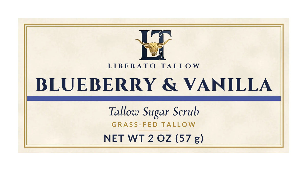 Blueberry Vanilla Tallow Sugar Scrub 2oz label – front