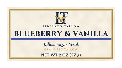 Blueberry Vanilla Tallow Sugar Scrub 2oz label – front