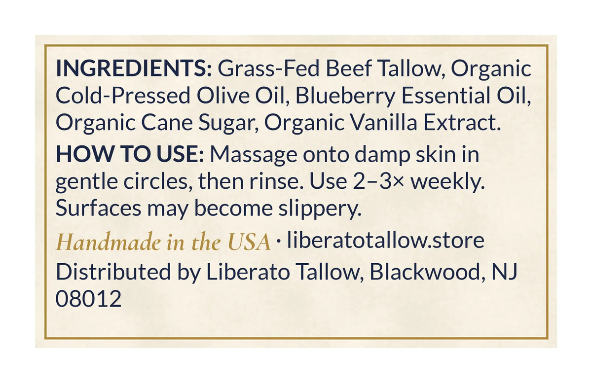 Blueberry Vanilla Tallow Sugar Scrub 4oz label – back