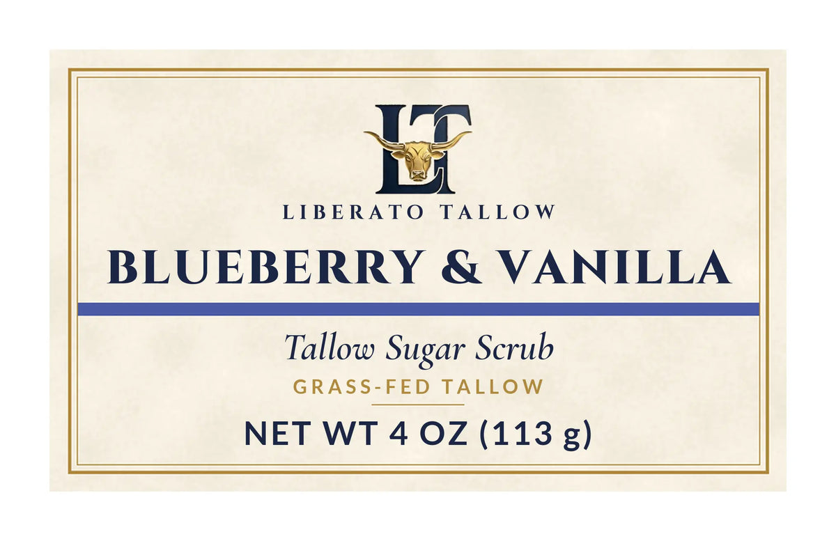 Blueberry Vanilla Tallow Sugar Scrub 4oz label – front