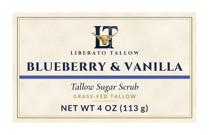 Blueberry Vanilla Tallow Sugar Scrub 4oz label – front
