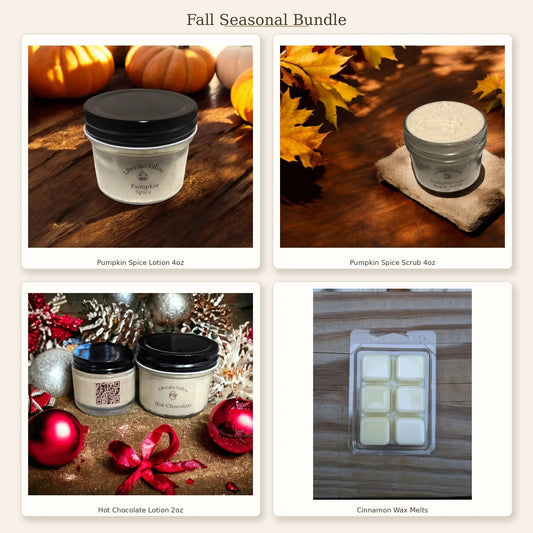 Fall Seasonal Bundle — Pumpkin Spice lotion & scrub, Hot Chocolate lotion, Cinnamon melts