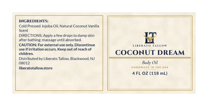 Coconut Dream Body Oil label – wrap