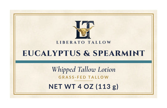 Whipped Eucalyptus Spearmint Tallow Lotion 4oz label – front