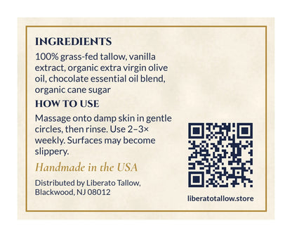 Hot Chocolate Tallow Sugar Scrub 2oz label – back