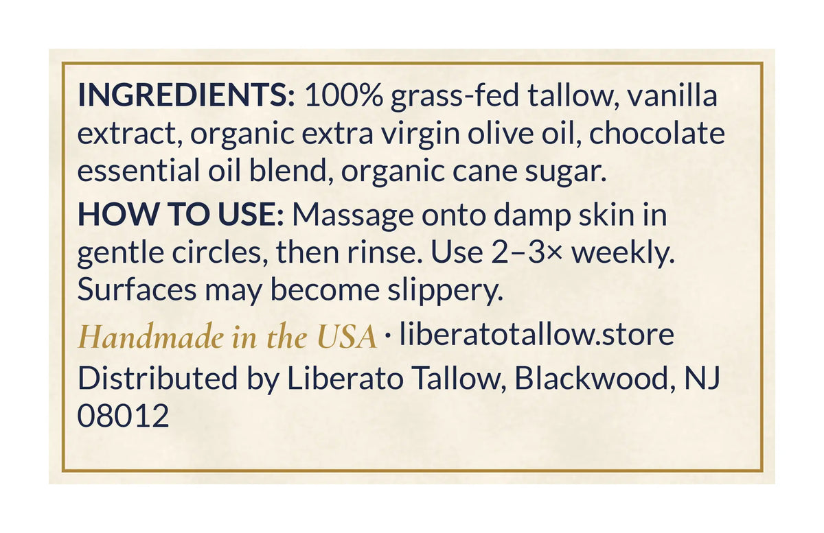 Hot Chocolate Tallow Sugar Scrub 4oz label – back