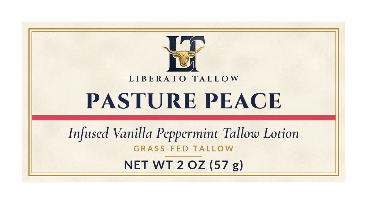 Infused Pasture Peace Vanilla Peppermint Tallow Lotion label – front