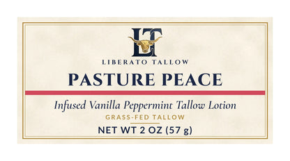 Infused Pasture Peace Vanilla Peppermint Tallow Lotion label – front