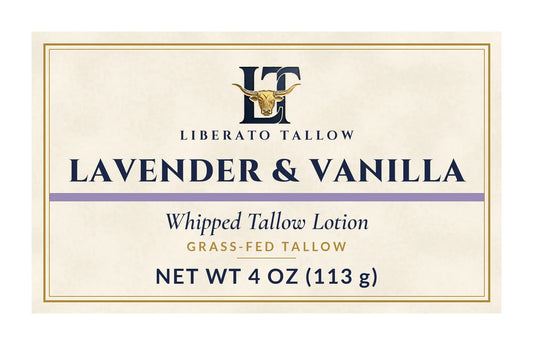 Whipped Lavender Vanilla Tallow Lotion 4oz label – front