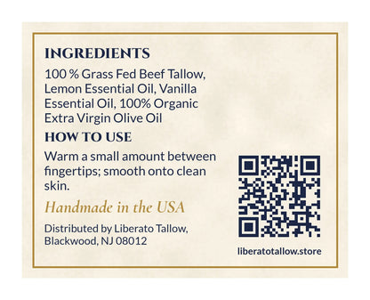 Whipped Limoncello Tallow Lotion 2oz label – back