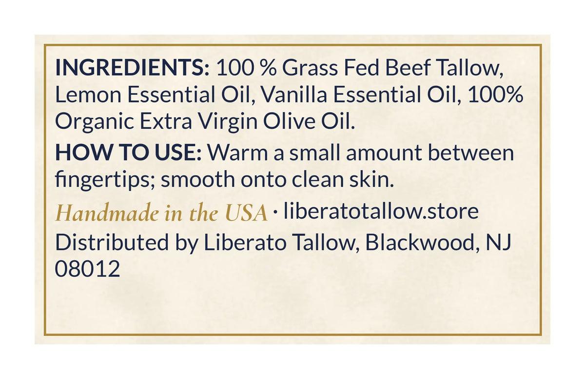 Whipped Limoncello Tallow Lotion 4oz label – back