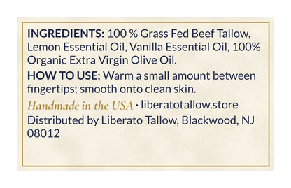 Whipped Limoncello Tallow Lotion 4oz label – back