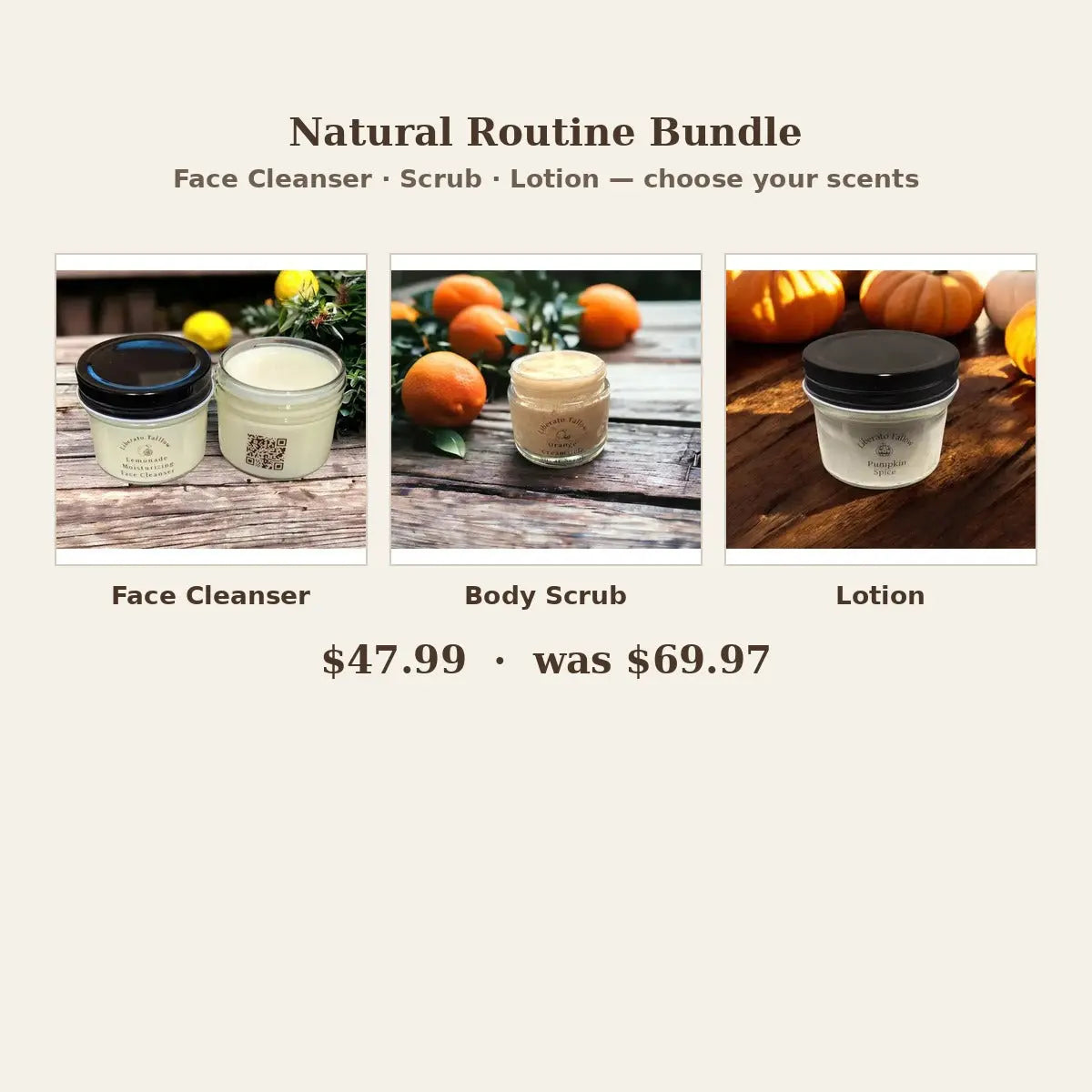 Natural Routine Bundle — Face Cleanser, Scrub & Lotion