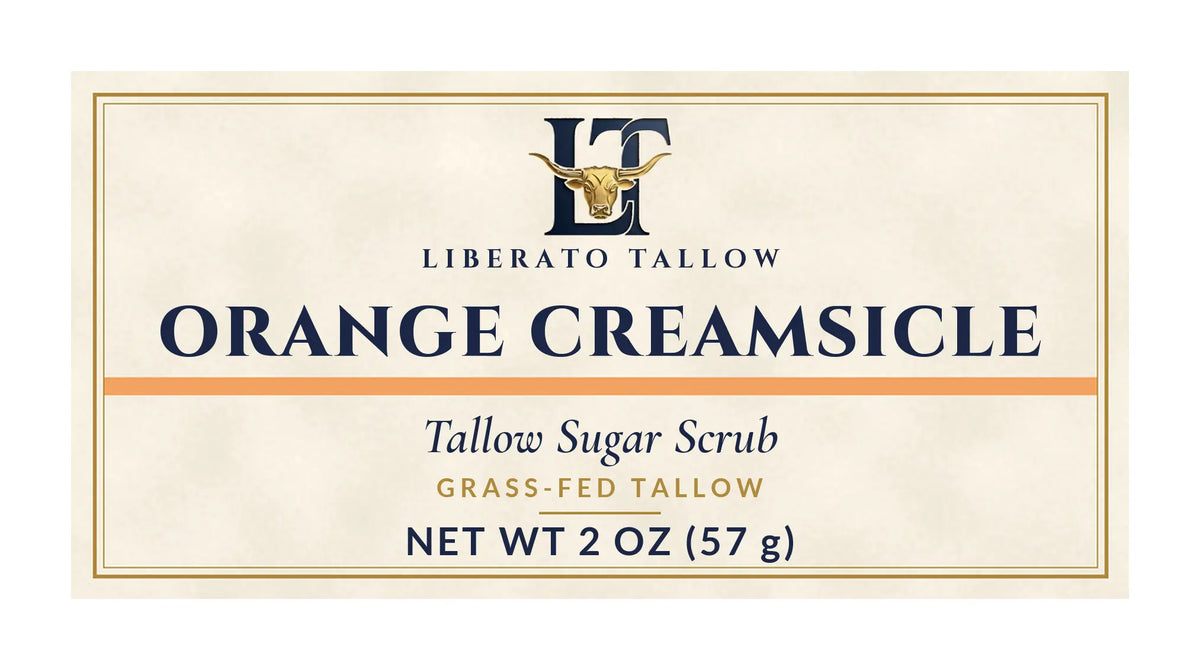 Orange Creamsicle Tallow Sugar Scrub 2oz label – front