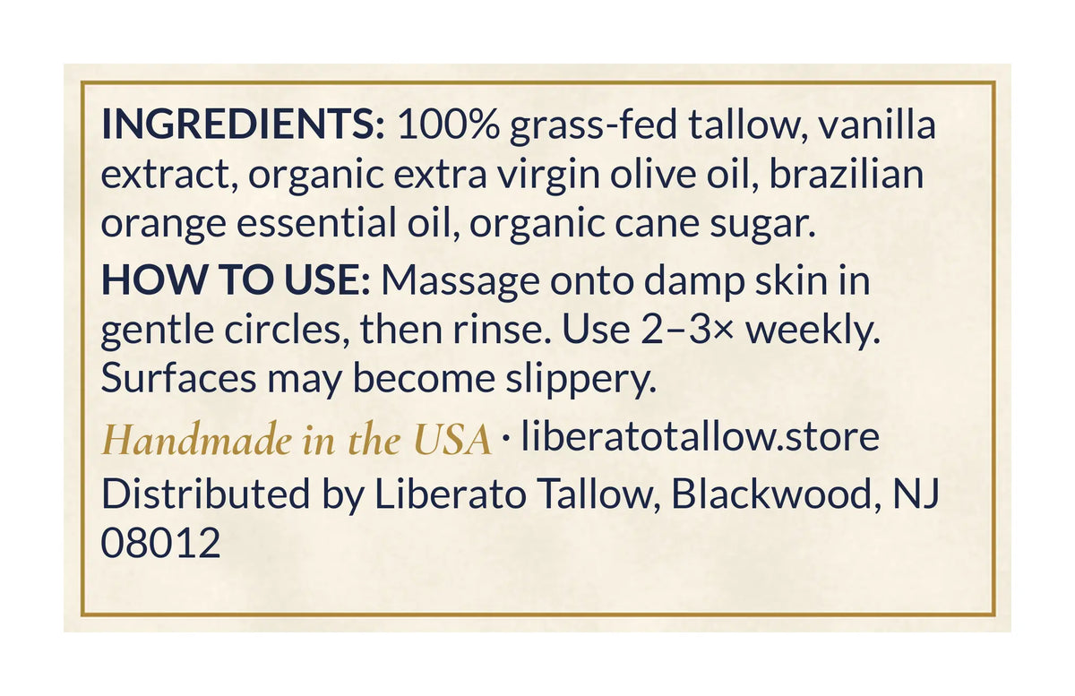 Orange Creamsicle Tallow Sugar Scrub 4oz label – back