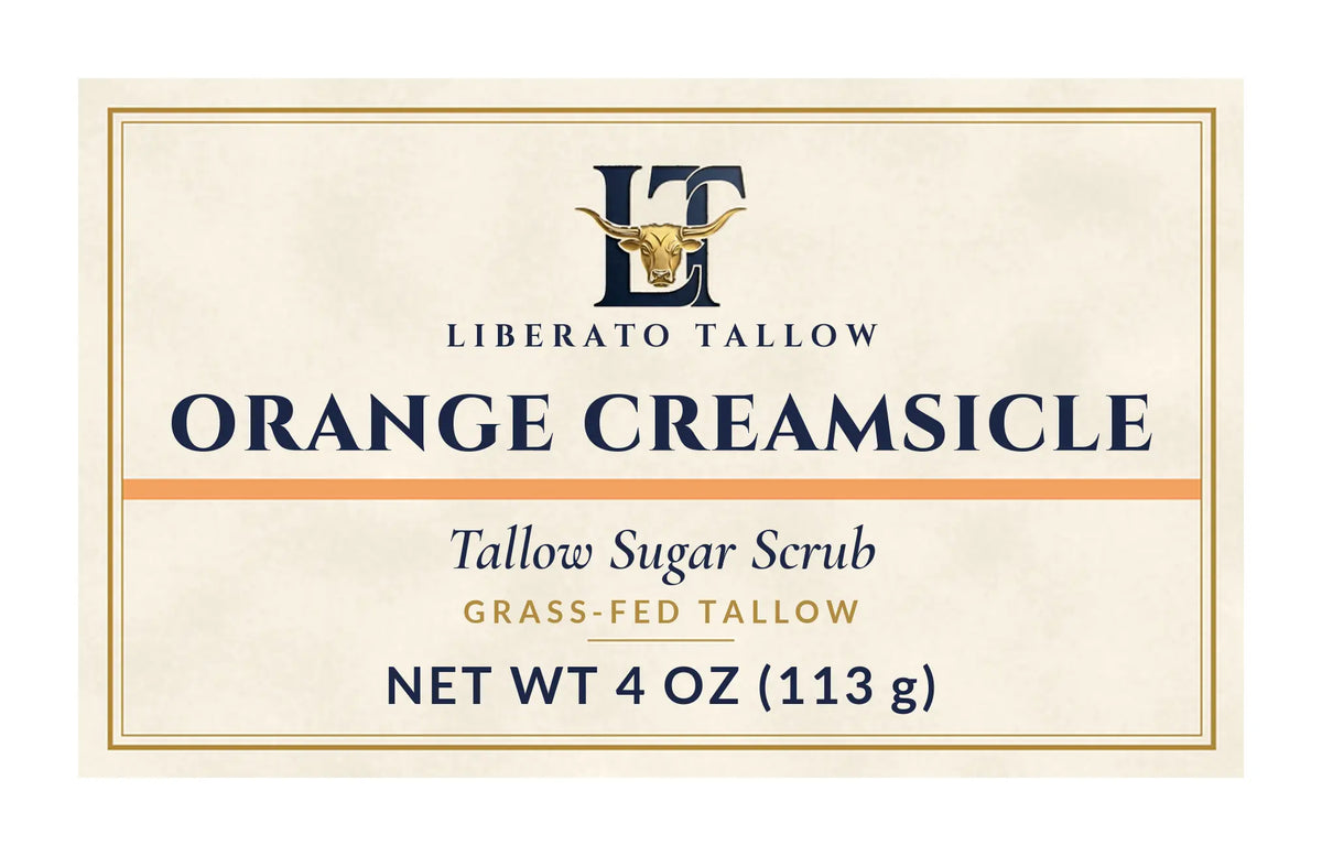 Orange Creamsicle Tallow Sugar Scrub 4oz label – front
