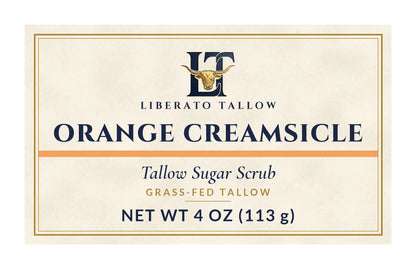 Orange Creamsicle Tallow Sugar Scrub 4oz label – front