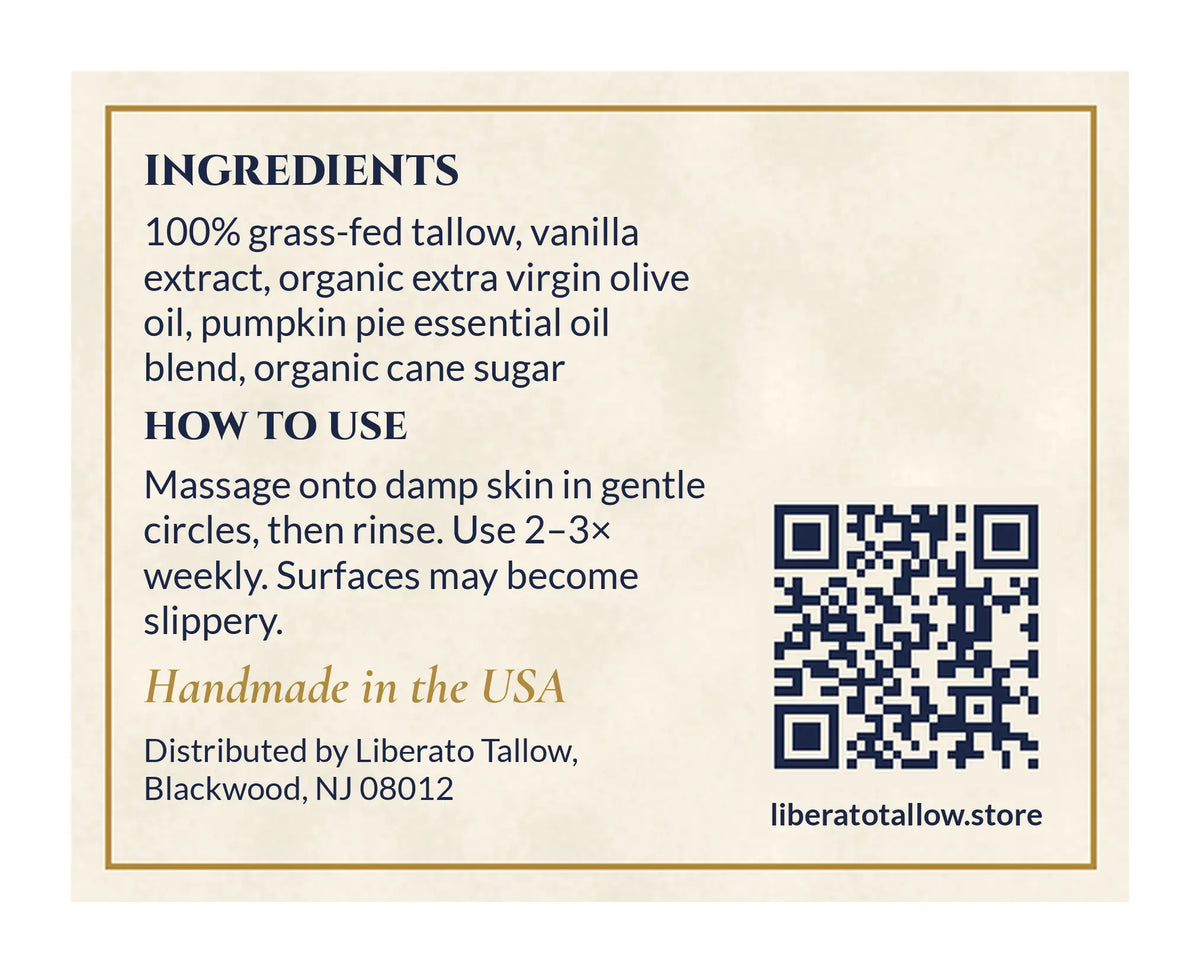 Pumpkin Spice Tallow Sugar Scrub 2oz label – back