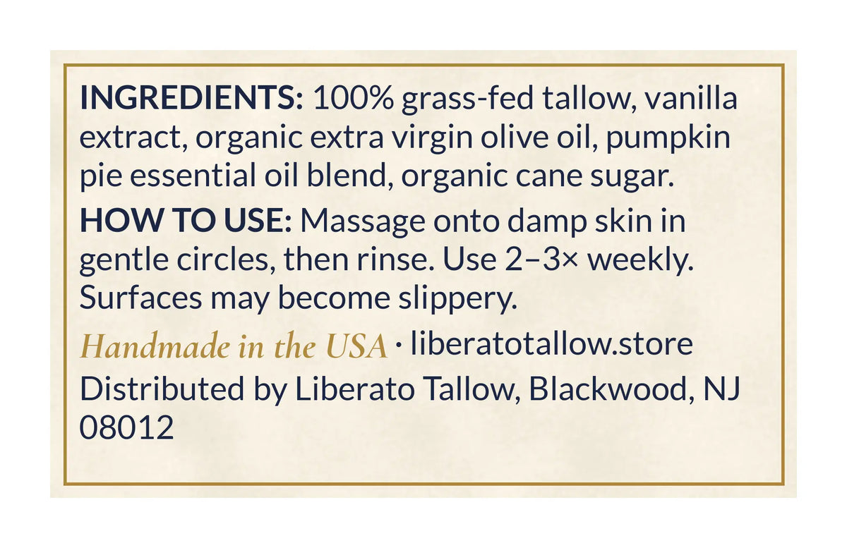 Pumpkin Spice Tallow Sugar Scrub 4oz label – back