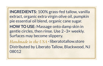 Pumpkin Spice Tallow Sugar Scrub 4oz label – back