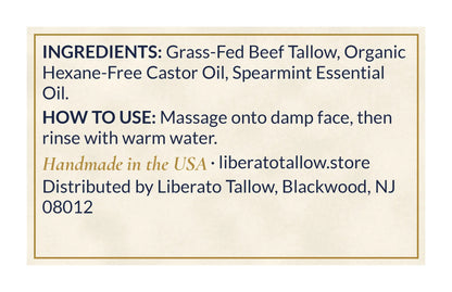 Spearmint Moisturizing Tallow Face Cleanser label – back