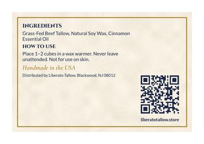 Tallow Wax Candle Melts Cinnamon label – back