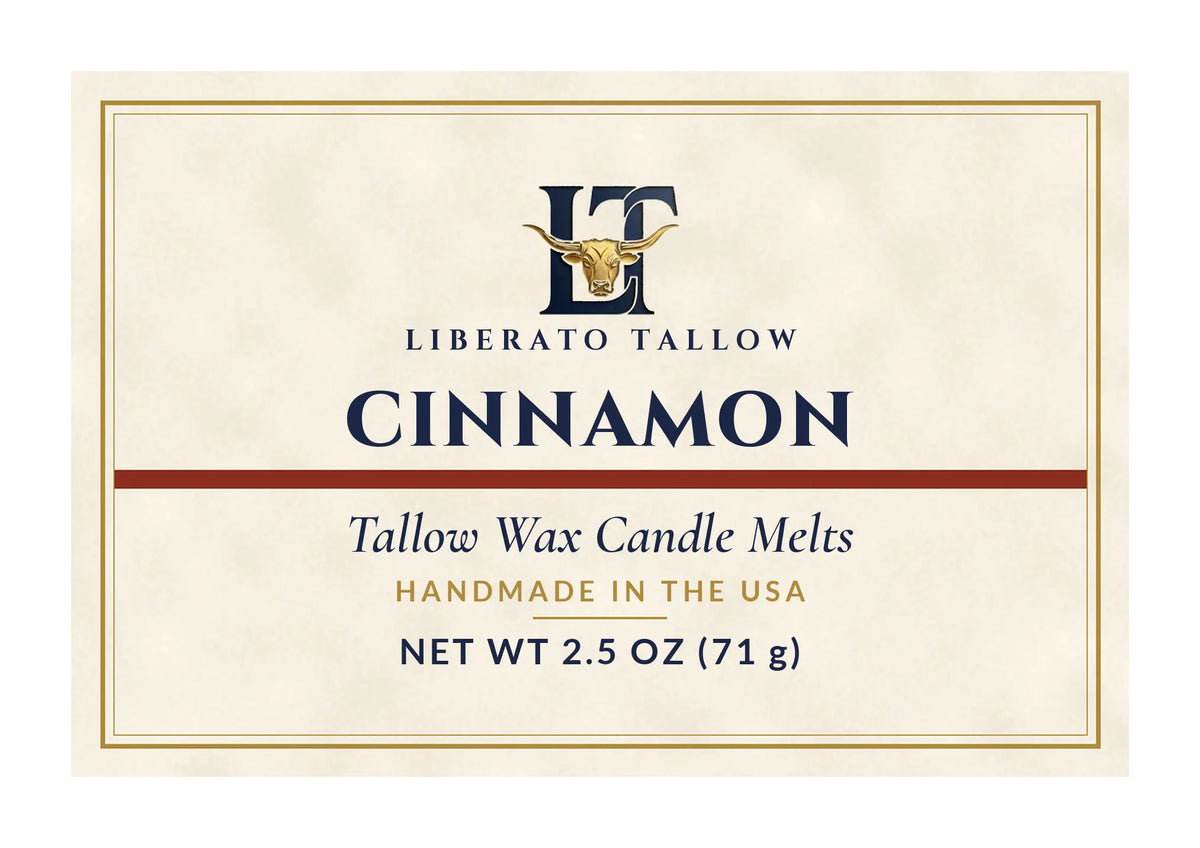 Tallow Wax Candle Melts Cinnamon label – front