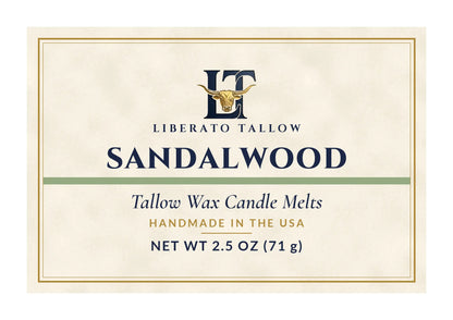 Tallow Wax Candle Melts Sandalwood label – front