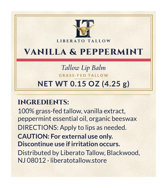 Vanilla Peppermint Tallow Lip Balm label – wrap