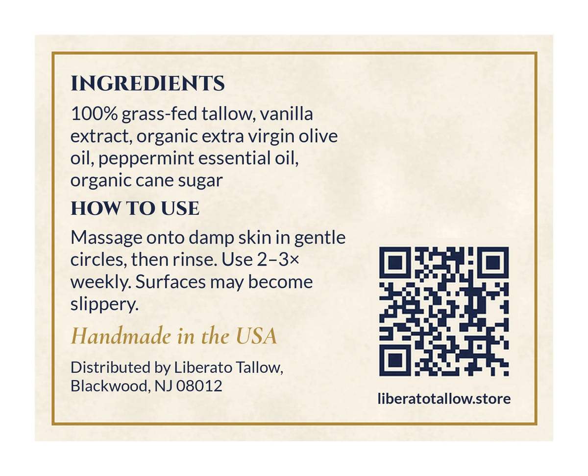 Vanilla Peppermint Tallow Sugar Scrub 2oz label – back