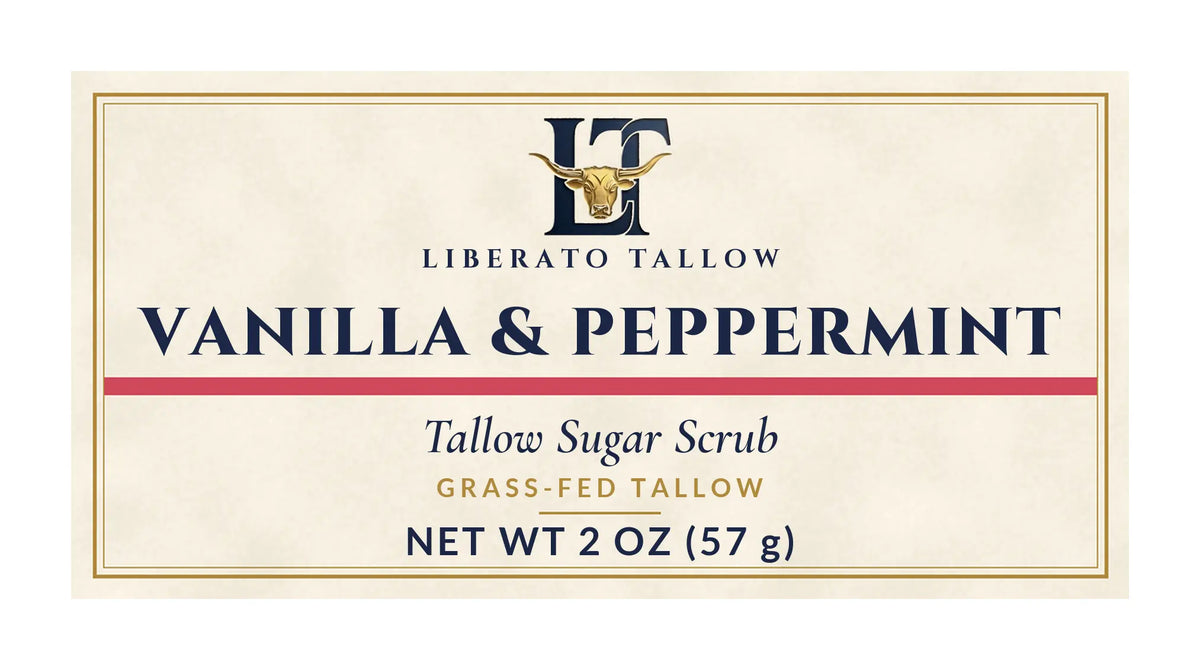 Vanilla Peppermint Tallow Sugar Scrub 2oz label – front