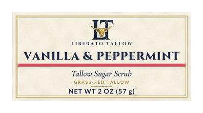 Vanilla Peppermint Tallow Sugar Scrub 2oz label – front