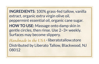Vanilla Peppermint Tallow Sugar Scrub 4oz label – back
