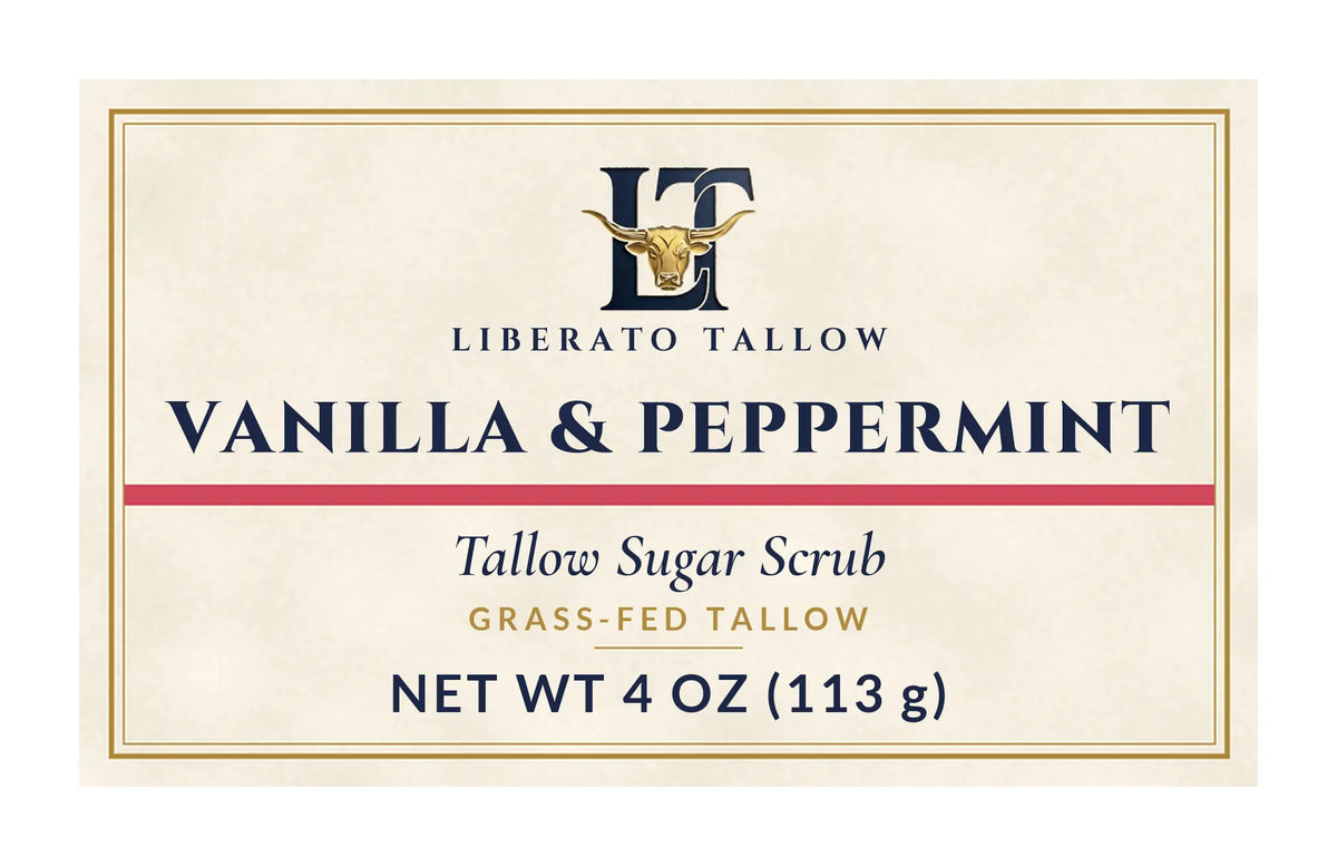 Vanilla Peppermint Tallow Sugar Scrub 4oz label – front