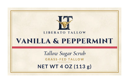 Vanilla Peppermint Tallow Sugar Scrub 4oz label – front
