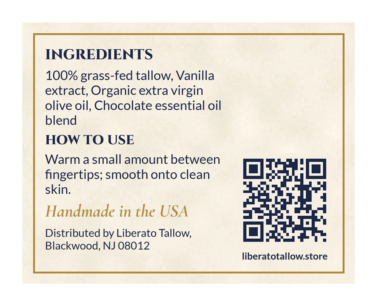 Whipped Hot Chocolate Tallow Lotion 2oz label – back