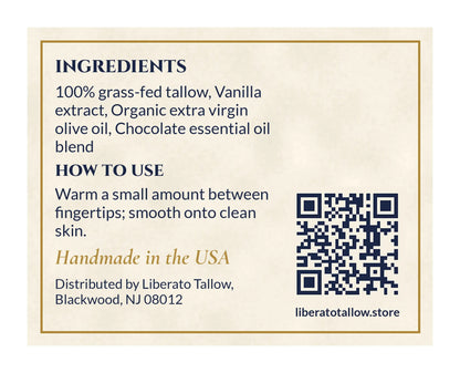 Whipped Hot Chocolate Tallow Lotion 2oz label – back