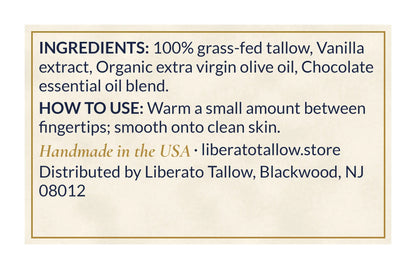 Whipped Hot Chocolate Tallow Lotion 4oz label – back
