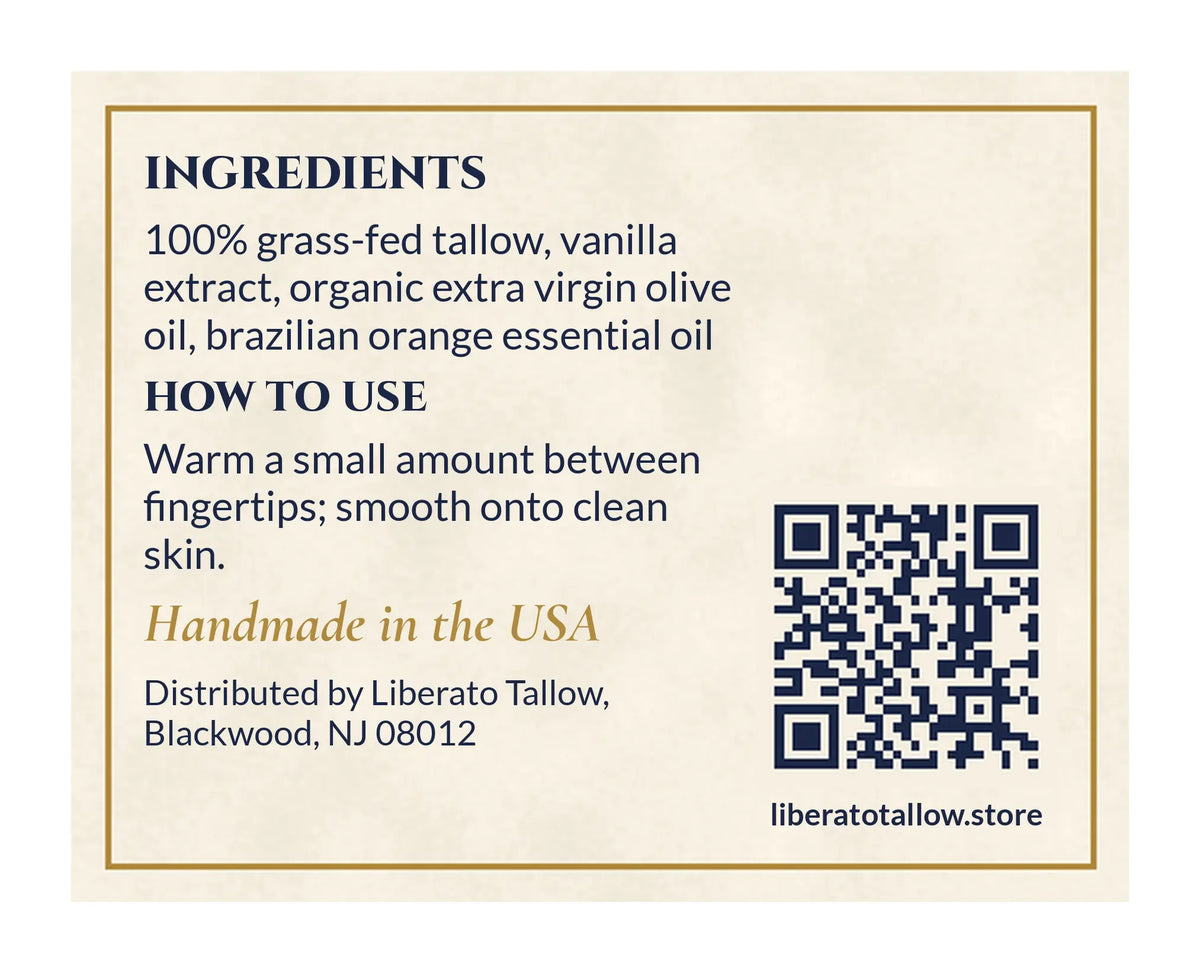 Whipped Orange Creamsicle Tallow Lotion 2oz label – back
