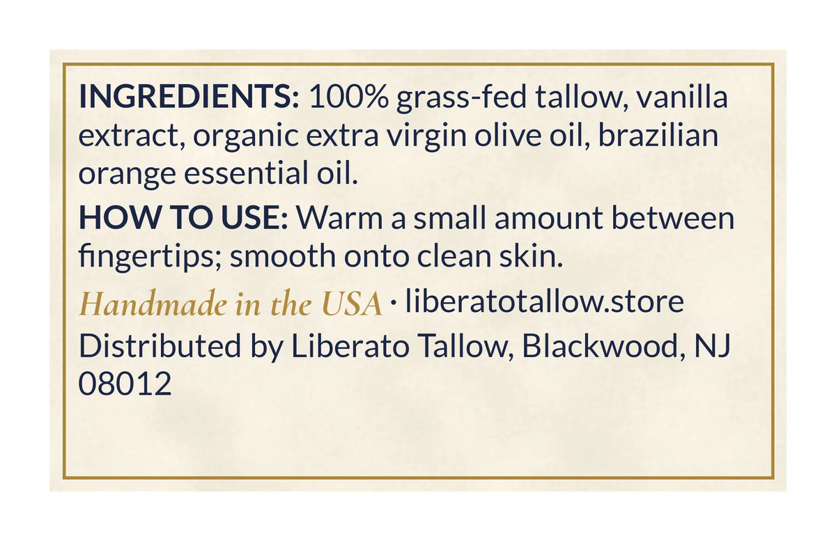 Whipped Orange Creamsicle Tallow Lotion 4oz label – back