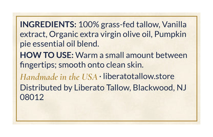 Whipped Pumpkin Spice Tallow Lotion 4oz label – back