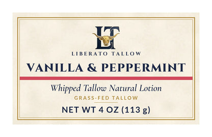 Whipped Vanilla Peppermint Tallow Natural Lotion 4oz label – front