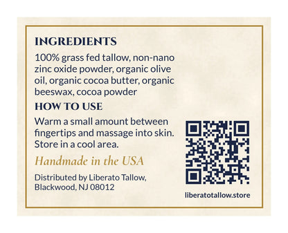 Zinc Tallow Outdoor Lotion 2oz label – back