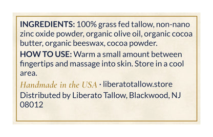 Zinc Tallow Outdoor Lotion 4oz label – back